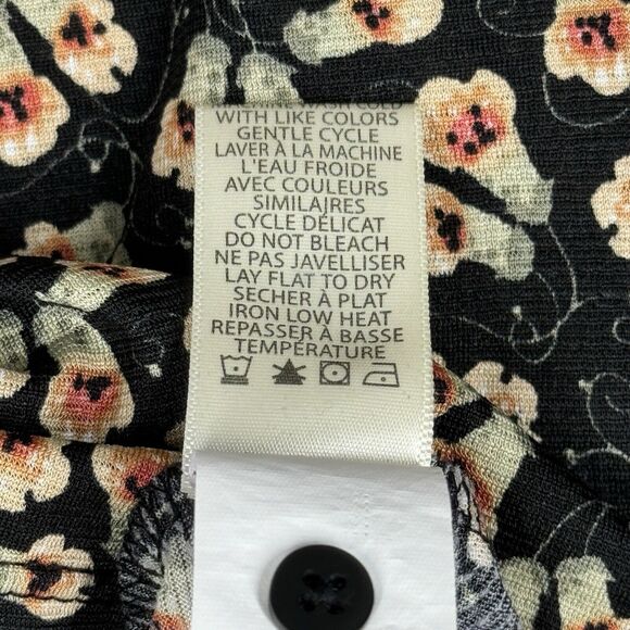 Max Studio Shirt Womens XS Black Cream Floral Flower Blouse Bohemian Peasant - Picture 9 of 10